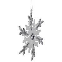 Glitter Snowflakes Christmas Ornaments - 6" - White and Silver - 4ct