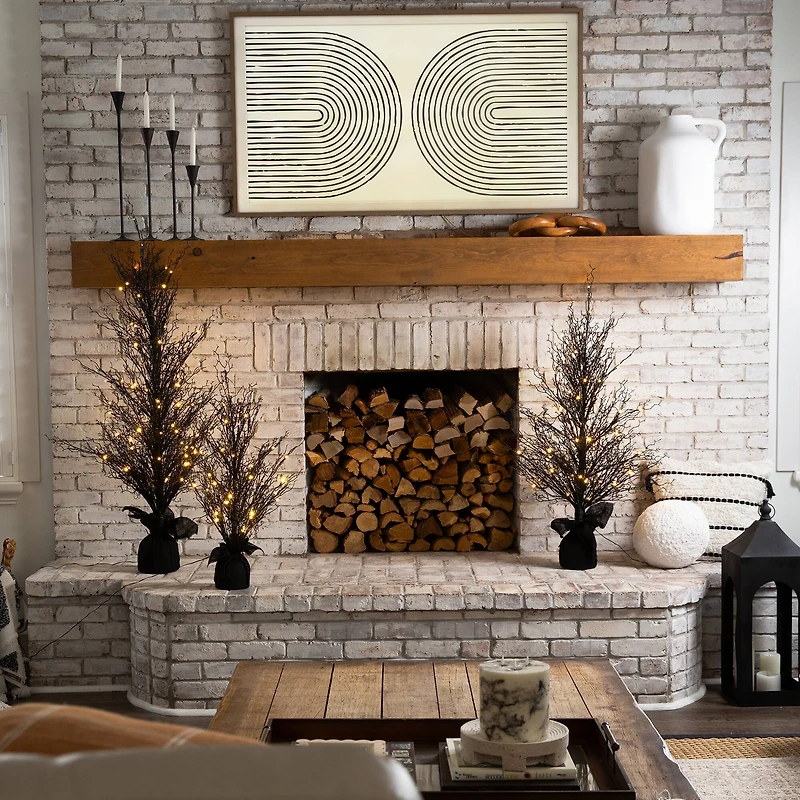 4ft. Pre-Lit LED Halloween Black Twig Artificial Fall Tree in Burlap Planter