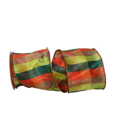 JAM Paper 4" x 10yd. Dupioni Wired Edge Raymond Plaid Ribbon