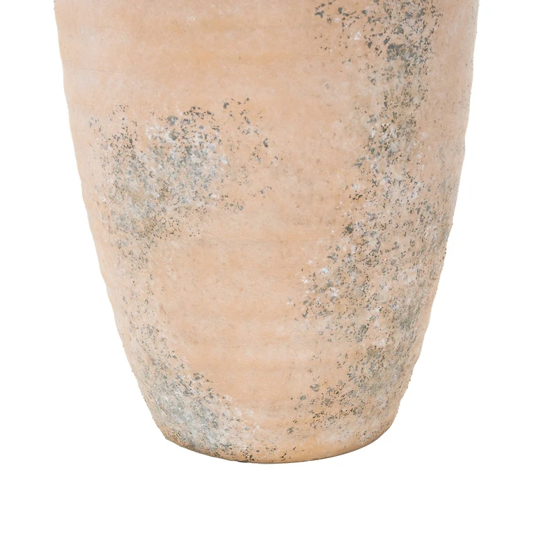 18" Beige Ceramic Antique Style Distressed Vase with Handles