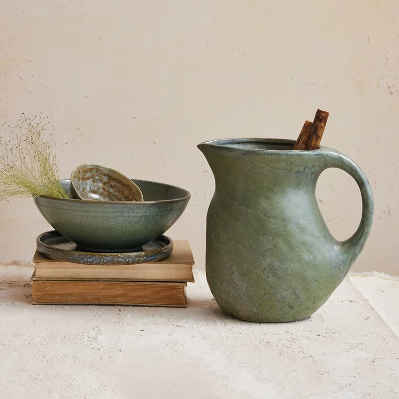 Hello Honey® 9" Matte Teal Round Stoneware Pitcher