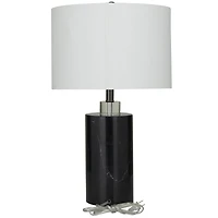 Black Marble Thick Stand Table Lamp with Drum Shade 15" x 15" x 24"