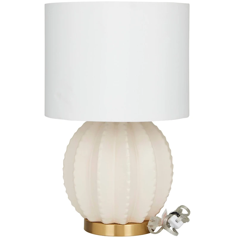 CosmoLiving by Cosmopolitan Cream Ceramic Gourd Style Base Table Lamp with Drum Shade 12" x 12" x 19"