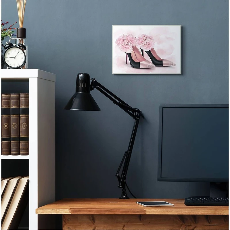 Stupell Industries Fashion Heels Pink Flower Glam Design Wood Wall Plaque