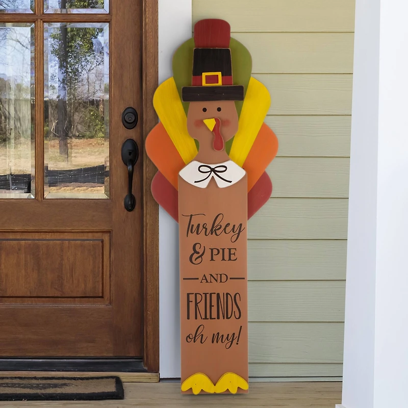 Glitzhome® 3.3ft. Thanksgiving Wooden Turkey Standing Décor