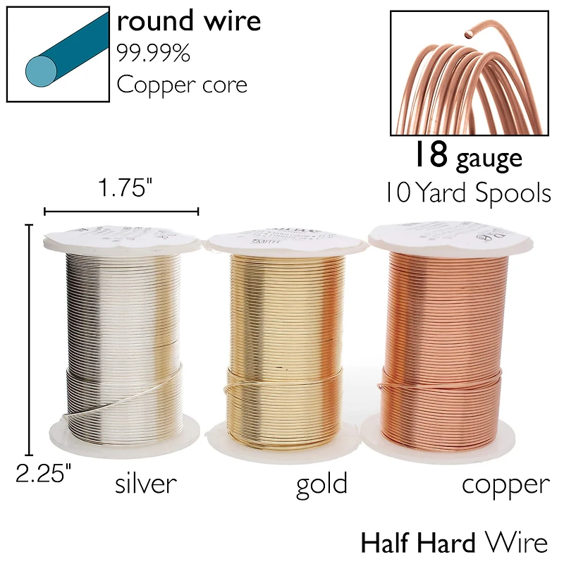 The Beadsmith® Wire Elements™ Gauge Tarnish Resistant Medium Temper Gold, Silver & Copper Wire