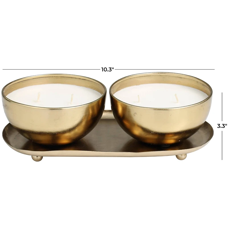 English Garden Scented 2-Wick Candles in Gold Bowls Set