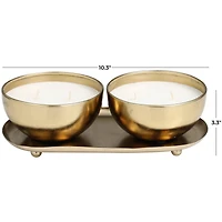 English Garden Scented 2-Wick Candles in Gold Bowls Set