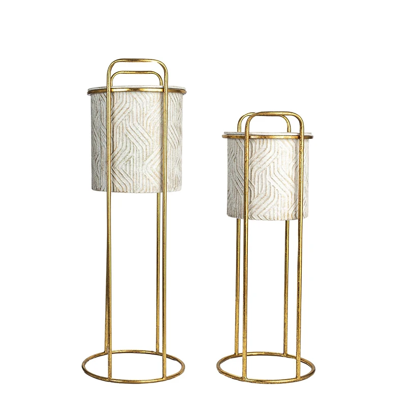 Hello Honey® Cream & Gold Metal Planter Set on Stands