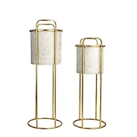 Hello Honey® Cream & Gold Metal Planter Set on Stands
