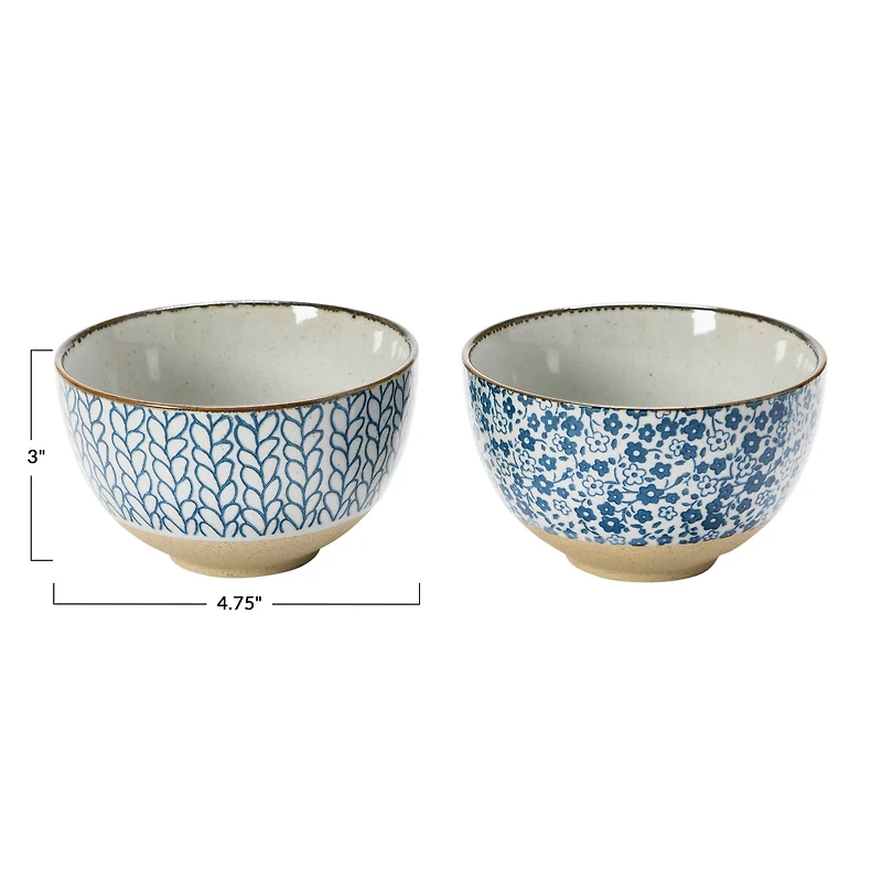 Hello Honey® 4.7" Blue & White Hand-Painted Ice-Cream Stoneware Bowls, 2ct.
