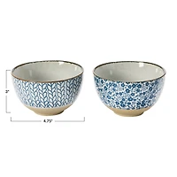 Hello Honey® 4.7" Blue & White Hand-Painted Ice-Cream Stoneware Bowls, 2ct.
