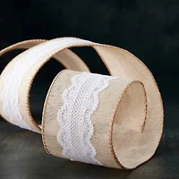 2.5" x 2yd. Faux Linen & Lace Wired Ribbon by Celebrate It™