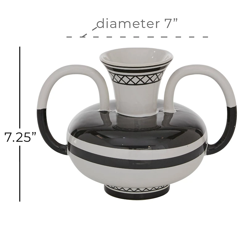 White Ceramic Eclectic Vase, 7" x 7" x 7"