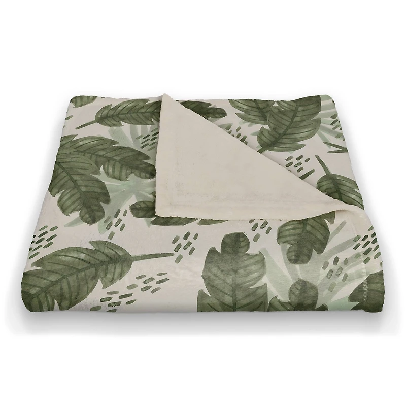 Tropical Leaves Pattern 50" x 60" Coral Fleece Blanket