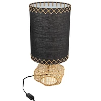 Hello Honey® 21.5" Natural and Black Boho Woven Cane Table Lamp with Linen Shade