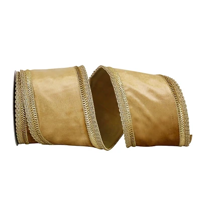 JAM Paper 4" x 5yd. Antique Gold Trim Wired Plush Velvet Ribbon