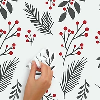 Holly Berries & Twigs Peel And Stick Wall Decals