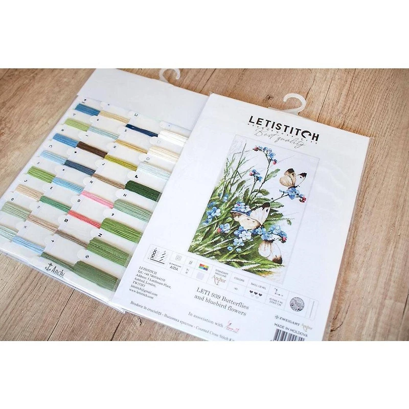 Letistitch Butterflies And Bluebird Flowers Counted Cross Stitch Kit