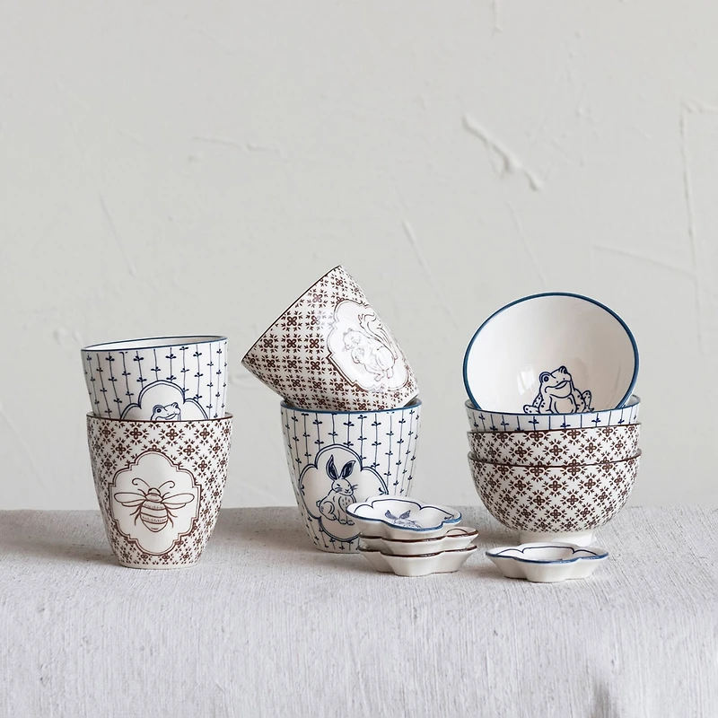 Hello Honey® 4.25" Painted Fauna Stoneware Dish Set