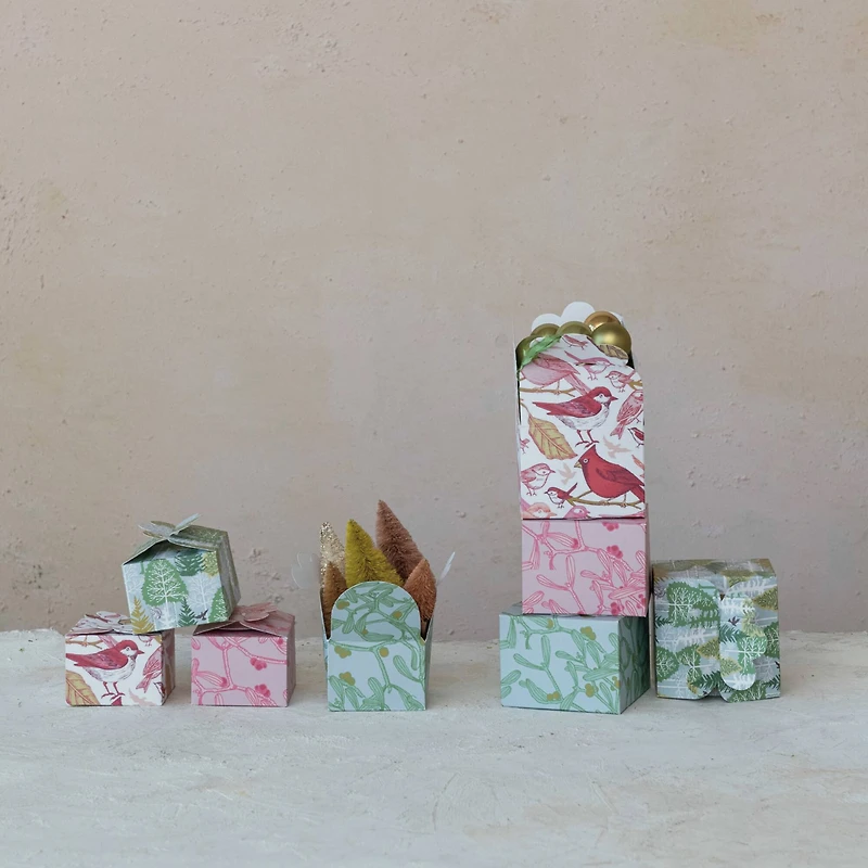 Hello Honey Green & Pink Trees, Plants & Bird Pattern Interlocking Gift Boxes