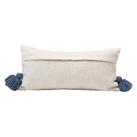 Hello Honey® Cream & Blue Lumbar Pillow with Embroidered Curved Pattern & Tassels