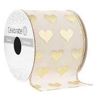 2.5" x 3yd. Gold Heart Wired Edge Ribbon by Celebrate It™