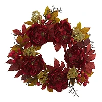 24" Dark Red Peony & Sedum Wreath