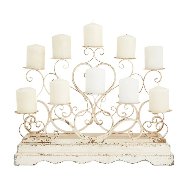 White Iron French Country Candelabra, 18" x 23" x 8"