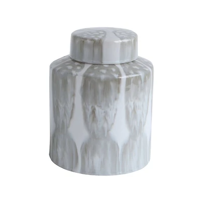 Hello Honey® Bloomingville Gray & White Decorative Stoneware Ginger Jar with Lid