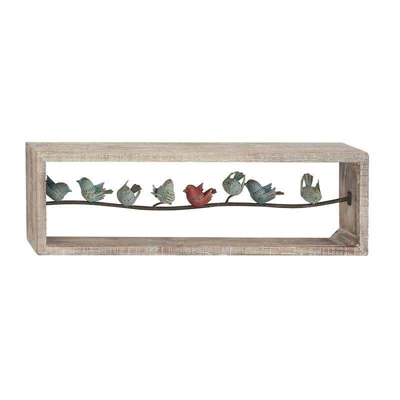 Whitewashed Wood Farmhouse Birds Wall Accent