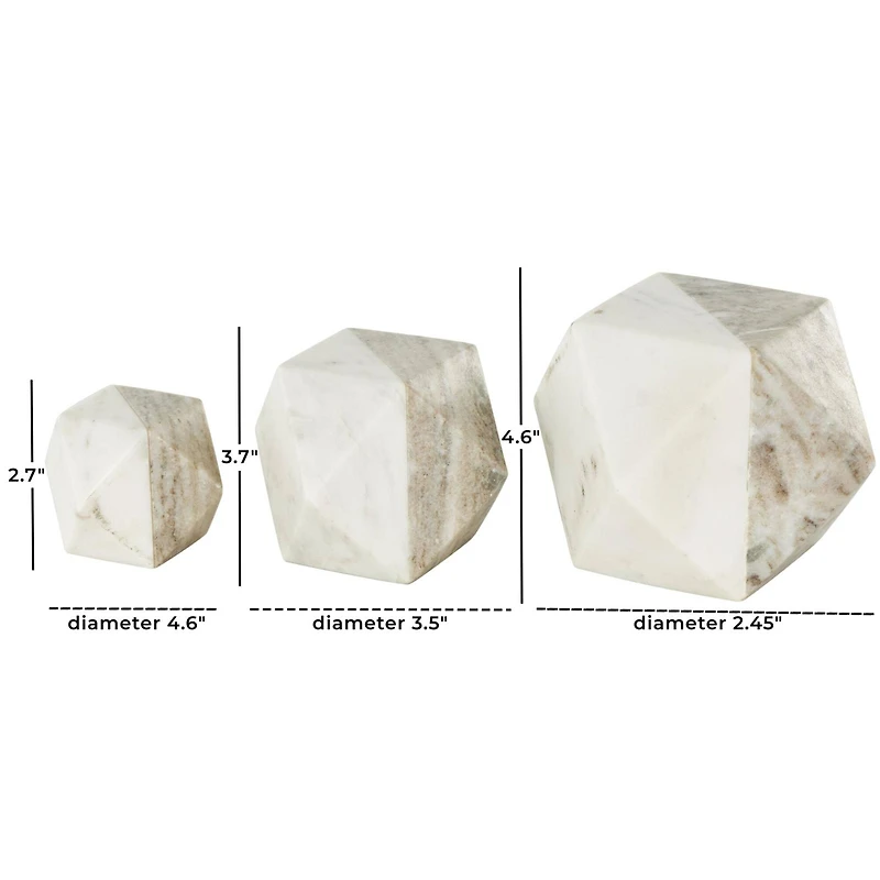 White Marble Geometric Cube Two-Toned Hexagon Sculpture with Cream & Copper Accents, 3ct.