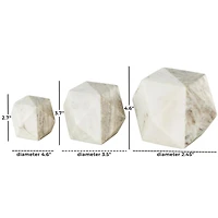 White Marble Geometric Cube Two-Toned Hexagon Sculpture with Cream & Copper Accents, 3ct.