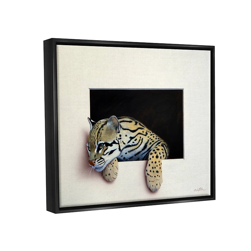 Stupell Industries Wildlife Ocelot Resting Paws Cutout Illusion Framed Floater Canvas Wall Art