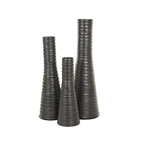 Bronze Ribbed Tall Cone Floor Vase with Horizontal Grooves Set