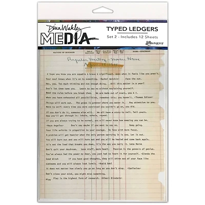 Dina Wakley Media Typed Ledger Sheets, 12ct.