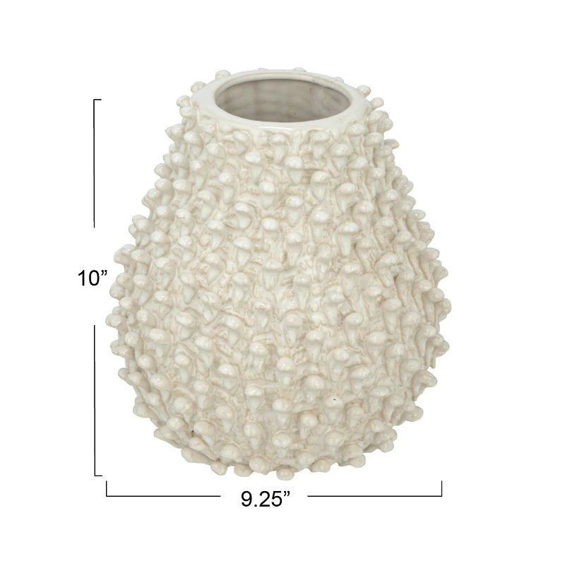 Hello Honey® 10" Cream Round Embossed Stoneware Formed Vase