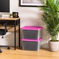 IRIS Pink & Clear Snap Tight Plastic File Organizer Box, 4ct.