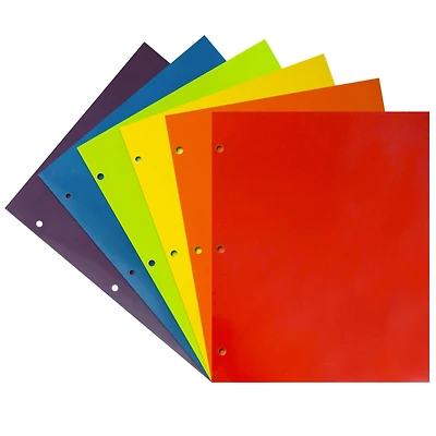 JAM Paper Primary Glossy Laminated Two Pocket 3 Hole Punch School Folders, 6ct.