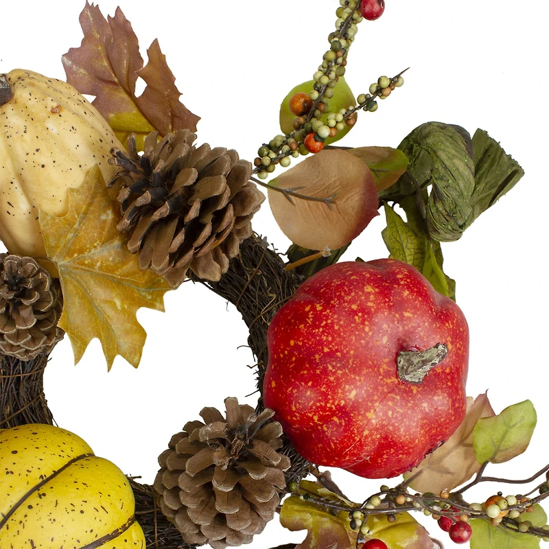13'' Unlit Pumpkin Berries Foliage and Pine Cone Fall Harvest Wreath
