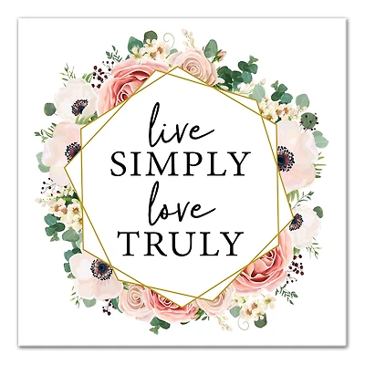 Live Simply Love Truly Floral Canvas Art