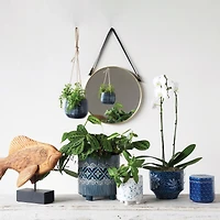 Hello Honey® 5" Blue Pattern Hanging Stoneware Planter with Jute Hanger