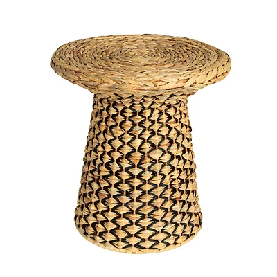 Household Essentials 18" Black & Natural Braided Water Hyacinth & Resin Geometric Side Table
