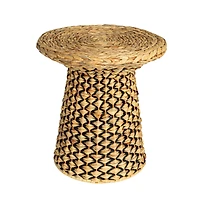 Household Essentials 18" Black & Natural Braided Water Hyacinth & Resin Geometric Side Table