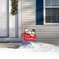 Glitzhome® 24" Metal Snowmen Riding Sleigh Yard Stake