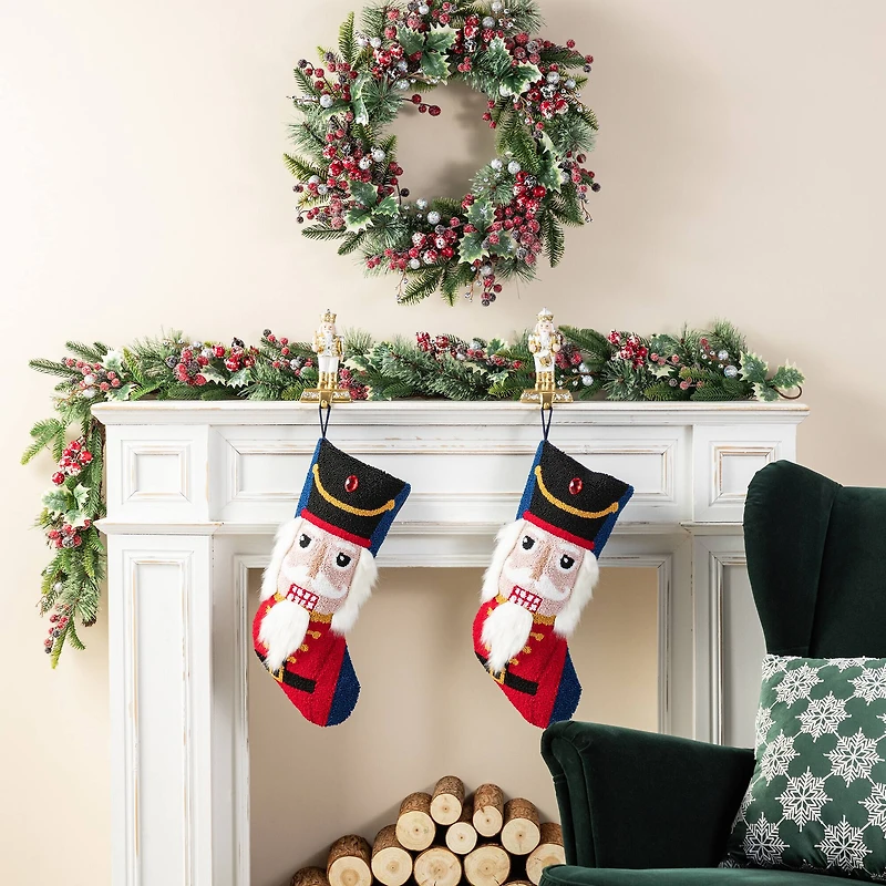 Glitzhome® 21"L Hooked Christmas Nutcracker Stocking