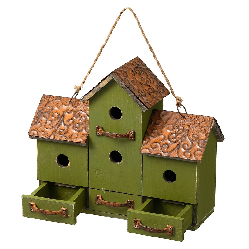 Glitzhome® 16.25" Distressed Wood Villa Birdhouse with Birdfeeder
