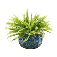 Hello Honey® 7" Distressed Blue Embossed Terra Cotta Planter with Circle Pattern