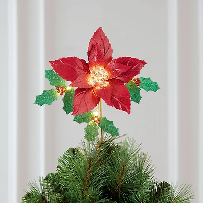 12" Glitter Poinsettia Lighted Tree Topper by Ashland®