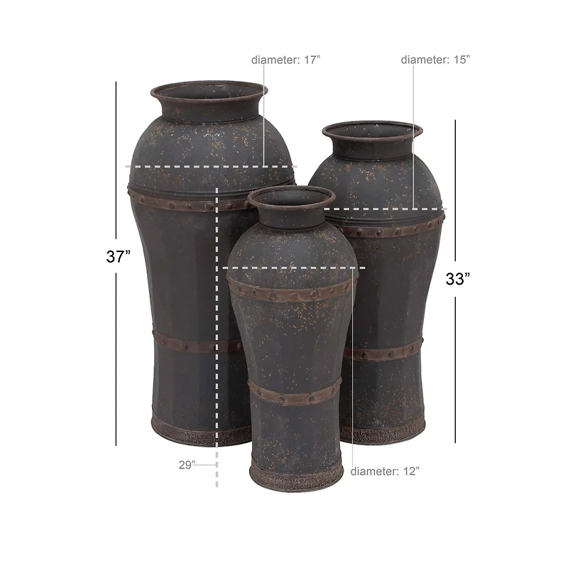 Brown Metal Rustic Vase Set